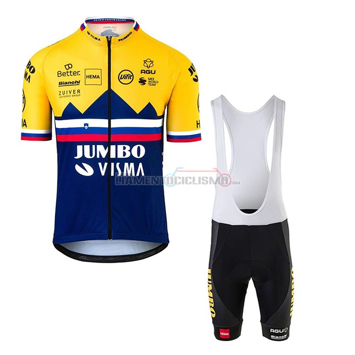 Abbigliamento Ciclismo Jumbo Visma Manica Corta 2020 Giallo Blu